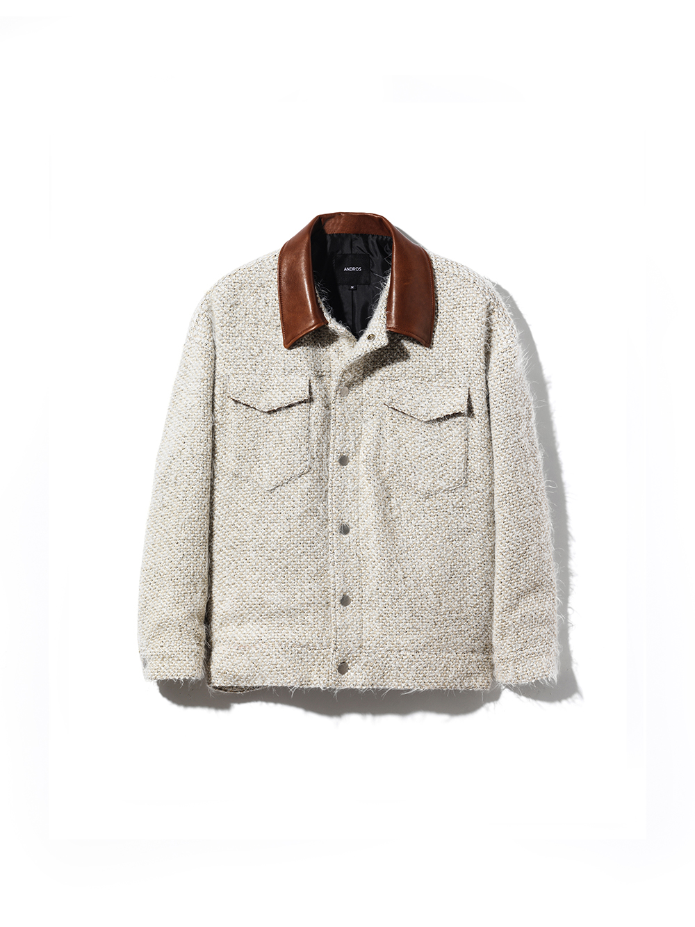 Leather Trimming Cardigan (Ivory)